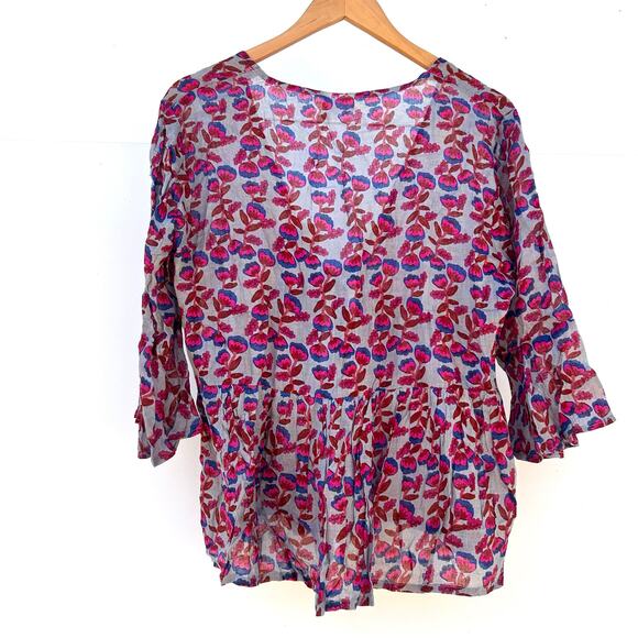 New Natural Life Floral Tie Front Boho Blouse Top Pink Lightweight Medium Large - Picture 3 of 7